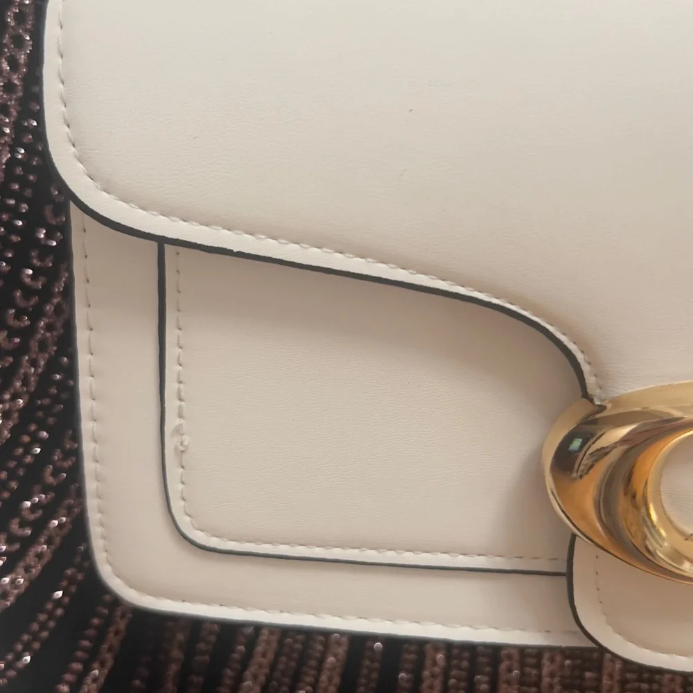 White Leather Crossbody Bag with Gold Accent, brand new